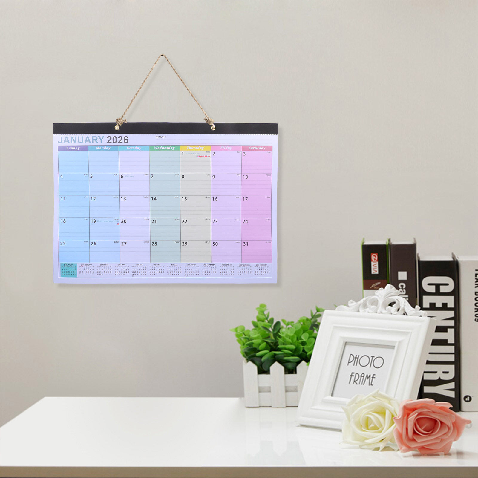 Home Office Layout - Calendrier mural 2026, 18 mois de