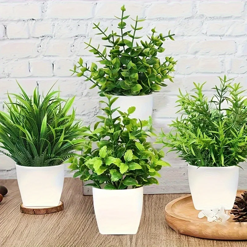 Home Office Layout - Mini plantes d'eucalyptus artificielles en pot,