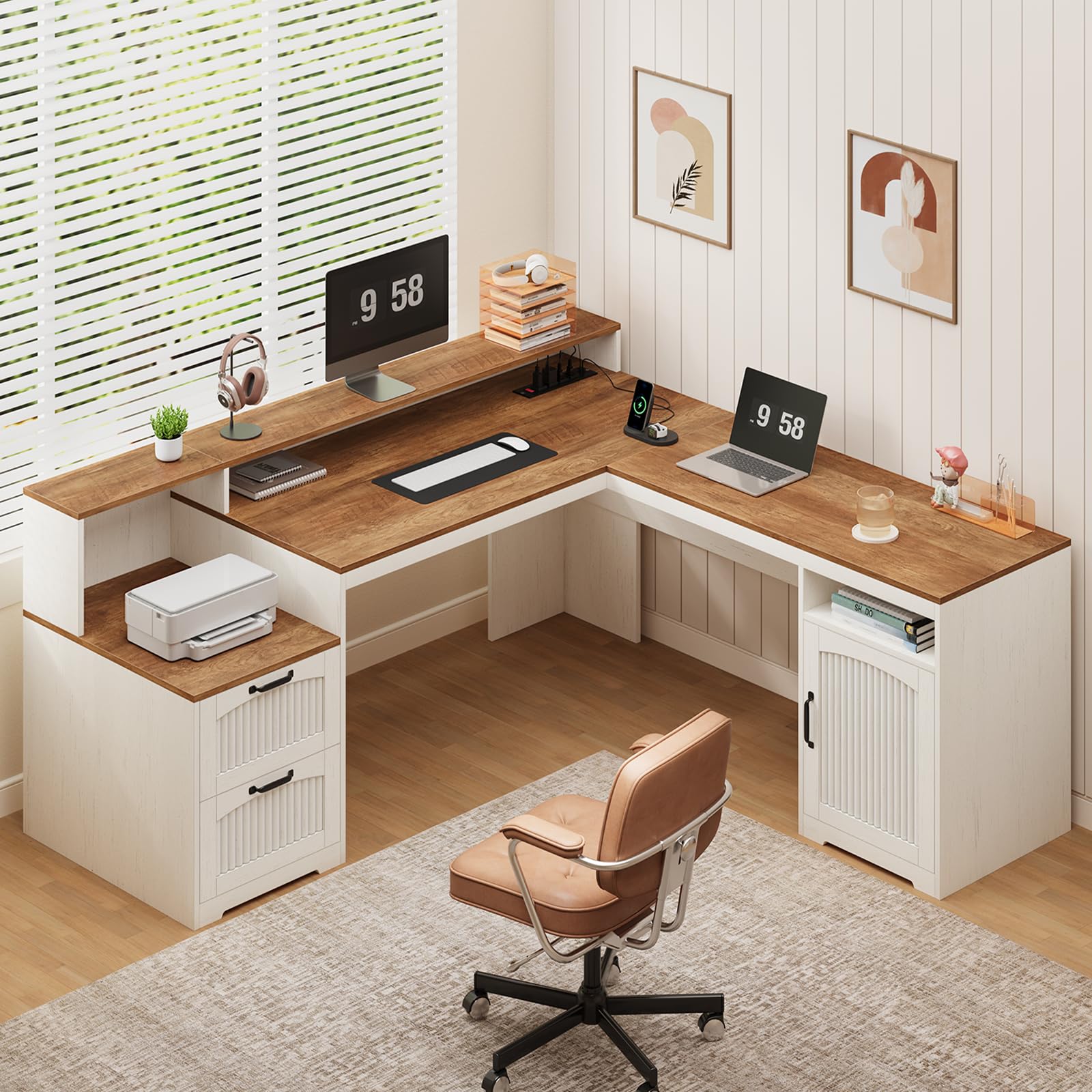 Home Office L Shaped Desk - Bureau en L de style farmhouse