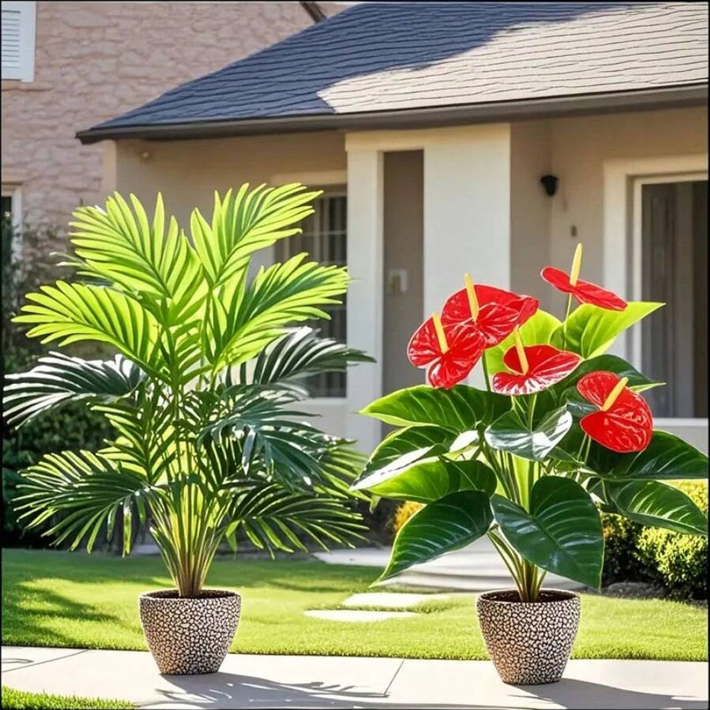 Home Office Layout - Grands plantes de palmier artificielles et