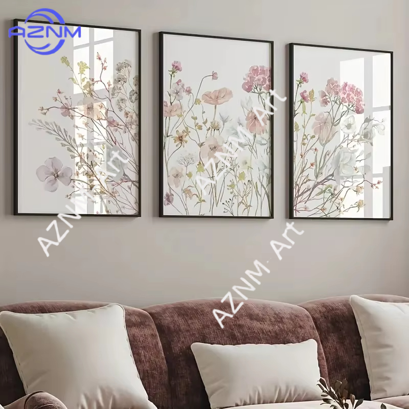 Home Office Minimalist - Peinture sur toile florale rose, 1