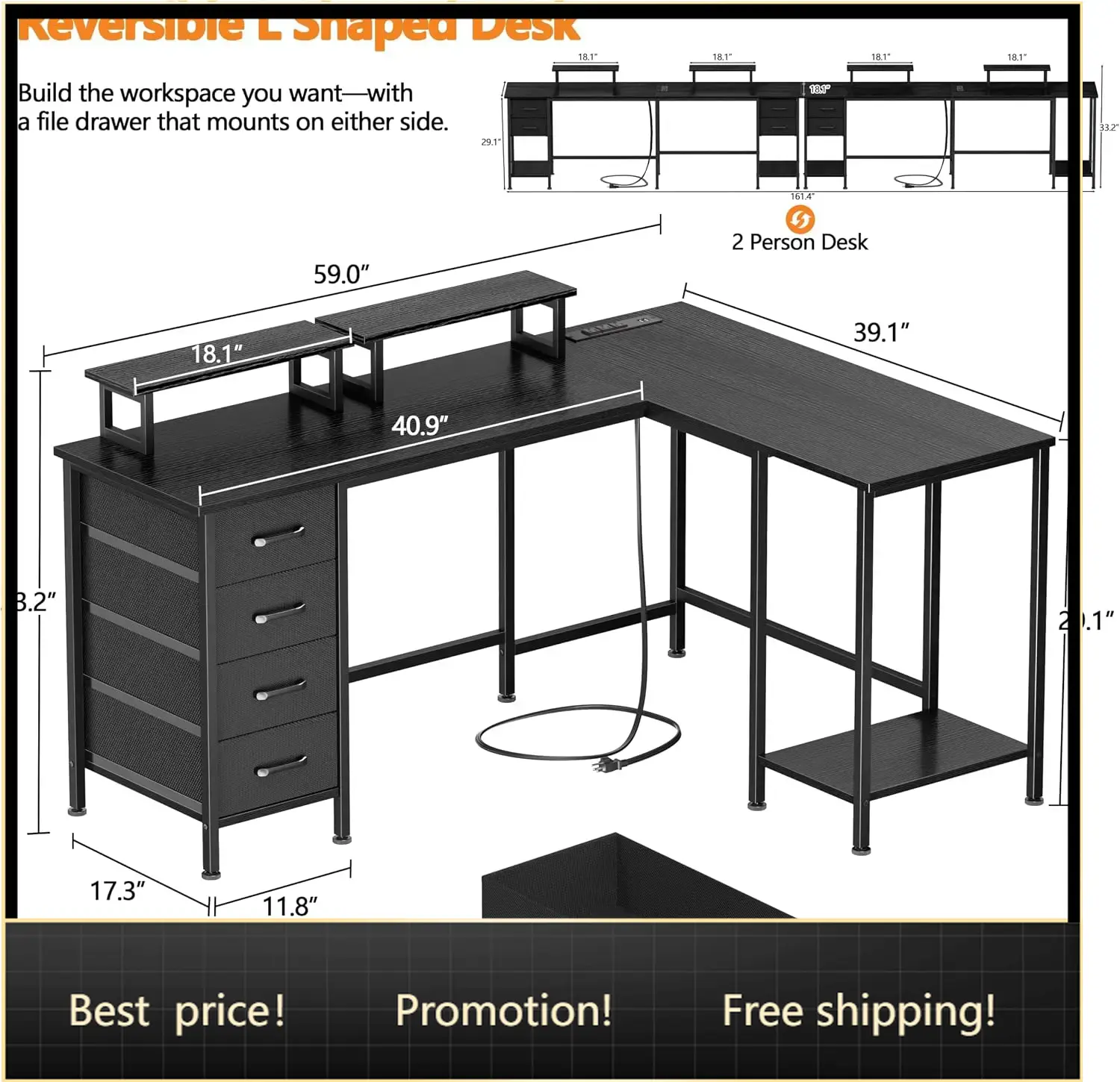 Bureau d'ordinateur en forme d - Home Office L Shaped Desk avis et prix