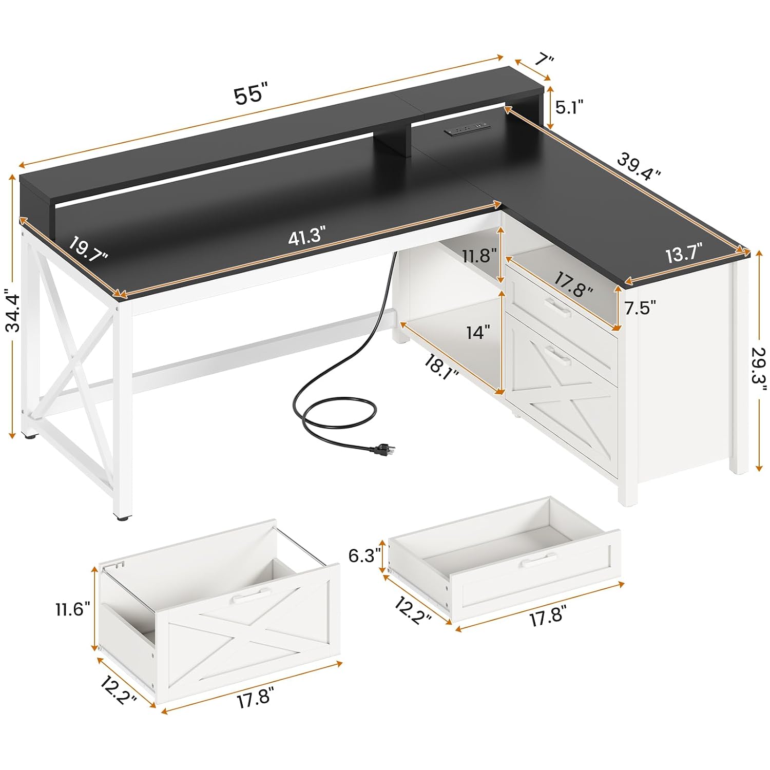 Bureau d'angle en L avec tiroi - Home Office L Shaped Desk avis et prix
