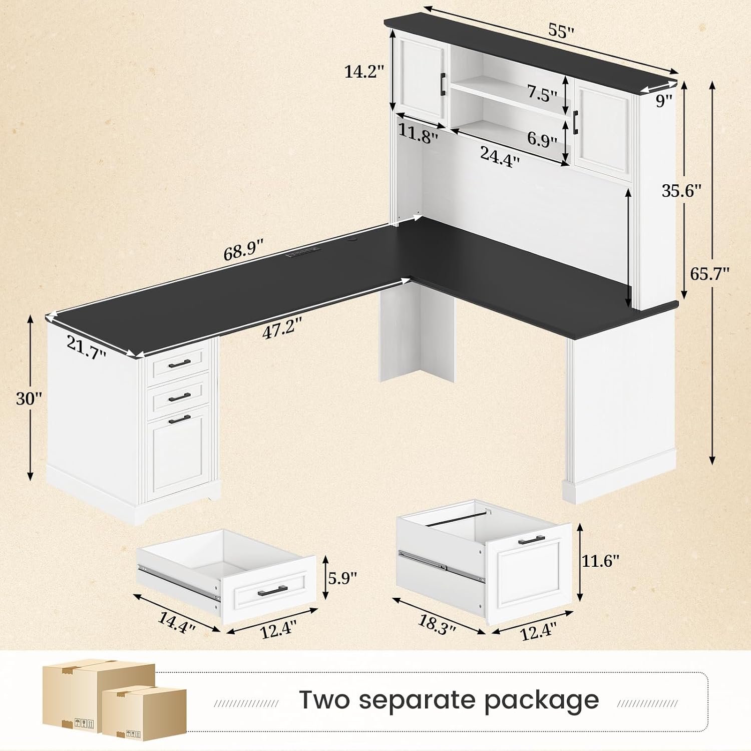 Bureau en L avec huche et 3 ti - Home Office L Shaped Desk avis et prix
